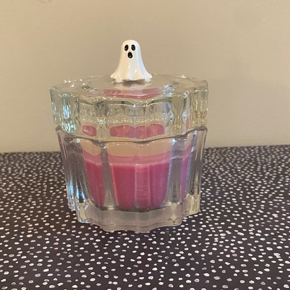 Ghost Lid Glass Candle Holder with Pink Candle - Picture 1 of 4